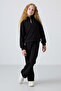 Black Cotton Hairy Inside Soft Textured Standard Fit Embroidered Girl's Tracksuit Set - 75159 - 6