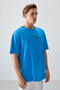 Petrol Blue 100% Cotton Thick Soft Textured Oversize Fit Printed Men's T-Shirt - 88361 - 4
