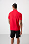 Red Breathable Textured Slim Stretchy Standard Fit Polo Neck Men's Performance T-Shirt - 88392 - 5