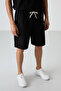 Black Cotton Thick Soft Textured Oversize Fit Embroidered Men's Shorts Set - 85250 - 7