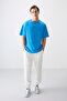 Petrol Blue 100% Cotton Thick Soft Textured Oversize Fit Printed Men's T-Shirt - 88361 - 3