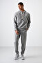 Gray Melange Cotton Thick Soft Textured Comfort Fit Embroidered Men's Tracksuit Set - 85255