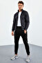 Anthracite-Black Mock Neck Zip-Up Standard Fit Cuffed Men's Tracksuit Set - 85160