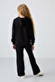 Black Cotton Hairy Inside Soft Textured Standard Fit Embroidered Girl's Tracksuit Set - 75162 - 8