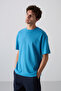 Petrol Blue Cotton Thick Soft Textured Oversize Fit Printed Men's T-Shirt - 88324 - 3