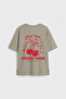 Dark Beige Comfortable Fit Short Sleeve Printed Girls' T-Shirt - 75176 - 5