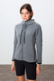 Gray Melange Thick Soft Textured Hooded Standard Fit Embroidered Fleece Women's Sweatshirt -97287 - 3