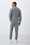 Gray Melange Cotton Thick Furry Soft Textured Comfort Fit Embroidered Men's Tracksuit Set -85265 - 9