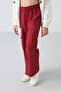 Dark Red Wide-Leg Girls' Sweatpants with Cargo Pockets and Front Stitching Detail - 75143 - 4