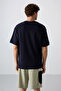 Navy Blue Cotton Thick Soft Textured Oversize Fit Printed Men's T-Shirt - 88322 - 5