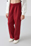 Dark Red Wide-Leg Girls' Sweatpants with Cargo Pockets and Front Stitching Detail - 75143 - 2