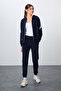 Indigo Compact Cotton Thick Smooth Textured Hooded Standard Fit Women's Tracksuit Set - 95343