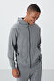 Gray Melange Compact Cotton Thick Smooth Textured Hooded Comfort Fit Men's Tracksuit Set - 85262 - 3
