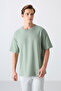 Light Green Cotton Thick Soft Textured Oversize Fit Printed Men's T-Shirt - 88324