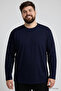 Navy Blue O-Neck Comfortable Fit Oversized Plus Size Long Sleeve Men's T-Shirt - 88107 - 3