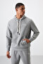 Gray Melange Cotton Thick Soft Textured Comfort Fit Embroidered Men's Tracksuit Set - 85255 - 2