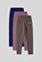 Slim Fit 3-Pack Indigo-Dusty Rose-Brown Women's Capri Leggings - 93097