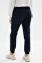 Navy Blue High Waist Fleece-Lined 3 Thread Cotton Basic Women's Tracksuit Bottom - 94624 - 5