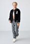 Black Thick Soft Textured Standard Fit Embroidered Fleece Girls' College Jacket - 75156 - 3