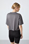 Dark Gray Breathable Textured Thin Flexible Standard Fit Women's T-Shirt - 97284 - 6