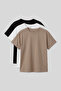 Standard Fit O-Neck Basic 3-Pack Black-White-Dark Beige Girls' T-Shirt - 75182