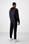 Navy blue cotton thick soft textured comfort fit embroidered men's tracksuit set - 85255 - 8