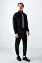Black Surface Textured Standard Fit Embroidered Men's Tracksuit Set - 85248 - 4