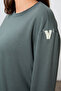 Khaki Compact Cotton Thick Smooth Textured O-Neck Standard Fit Women's Tracksuit Set - 95341 - 4