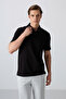 Black Cotton Thick Soft Textured Standard Fit Basic Polo Collar Men's T-Shirt - 88348 - 4