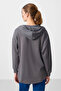 Dark Gray Soft Textured Hooded Standard Fit Women's Tunic Sweatshirt - 97302 - 7