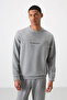 Gray melange cotton thick soft textured comfort fit printed men's tracksuit set - 85253 - 2