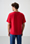 Red Waffle Interlock Surface Textured Oversize Fit Basic Men's T-Shirt - 88379 - 6