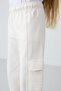 Ecru Wide-Leg Girls' Sweatpants with Cargo Pockets and Front Stitching Detail - 75143 - 3