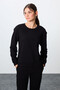 Black Compact Cotton Thick Smooth Textured O-Neck Standard Fit Women's Tracksuit Set - 95341 - 5