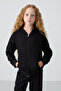 Black Cotton Hairy Inside Soft Textured Standard Fit Embroidered Girl's Tracksuit Set - 75148 - 2