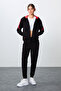 Black Compact Cotton Thick Smooth Textured Hooded Standard Fit Women's Tracksuit Set - 95343 - 4