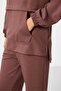 Brown Soft Textured Hooded Standard Fit Women's Tracksuit Tunic Set - 95348 - 6