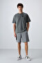 Gray Melange Cotton Thick Soft Textured Comfort Fit Printed Men's Shorts - 81266