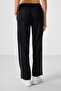 Black Soft Textured Side Panel Detailed Wide Leg Women's Palazzo Trousers - 94669 - 5