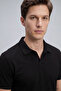 Black Comfortable Form Soft-Textured Polo Collar Men's T-Shirt - 88496 - 3