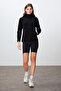 Black Thick Soft Textured Hooded Standard Fit Embroidered Fleece Women's Sweatshirt -97287 - 2