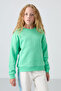 Water Green Cotton Fuzzy Inside Soft Textured Comfortable Fit Embroidered Girls' Sweatshirt - 75150