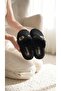 Women's Black Fluffy Furry House Slippers 3 cm Byndskl03 - 8