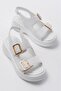 White Double Buckle Women's Flat Sandals - 3