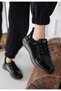 Black Patent Leather Laced Gray Sole Women's Sports Shoes - 4