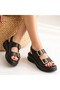 Black Double Buckle Women's Flat Sandals - 4