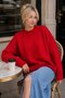 Red Crew Neck Oversize Women's Knitwear Sweater - 7