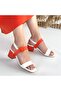 White Orange Detailed Women's Heeled Sandals - 5