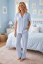 Blue White Striped Crinkle Fabric Short Sleeve Pajama Set 4464 - 4