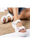 White Velcro Women's Flat Sandals - 4